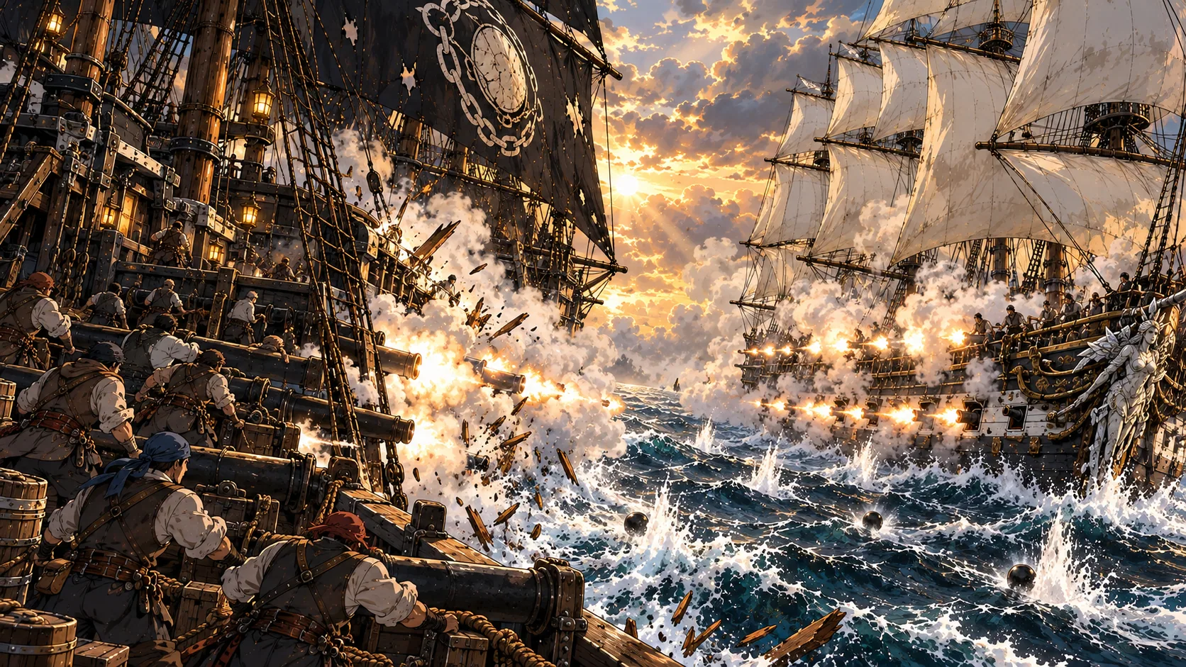 Sneak peek from the pirate story: a broadside between two ships
