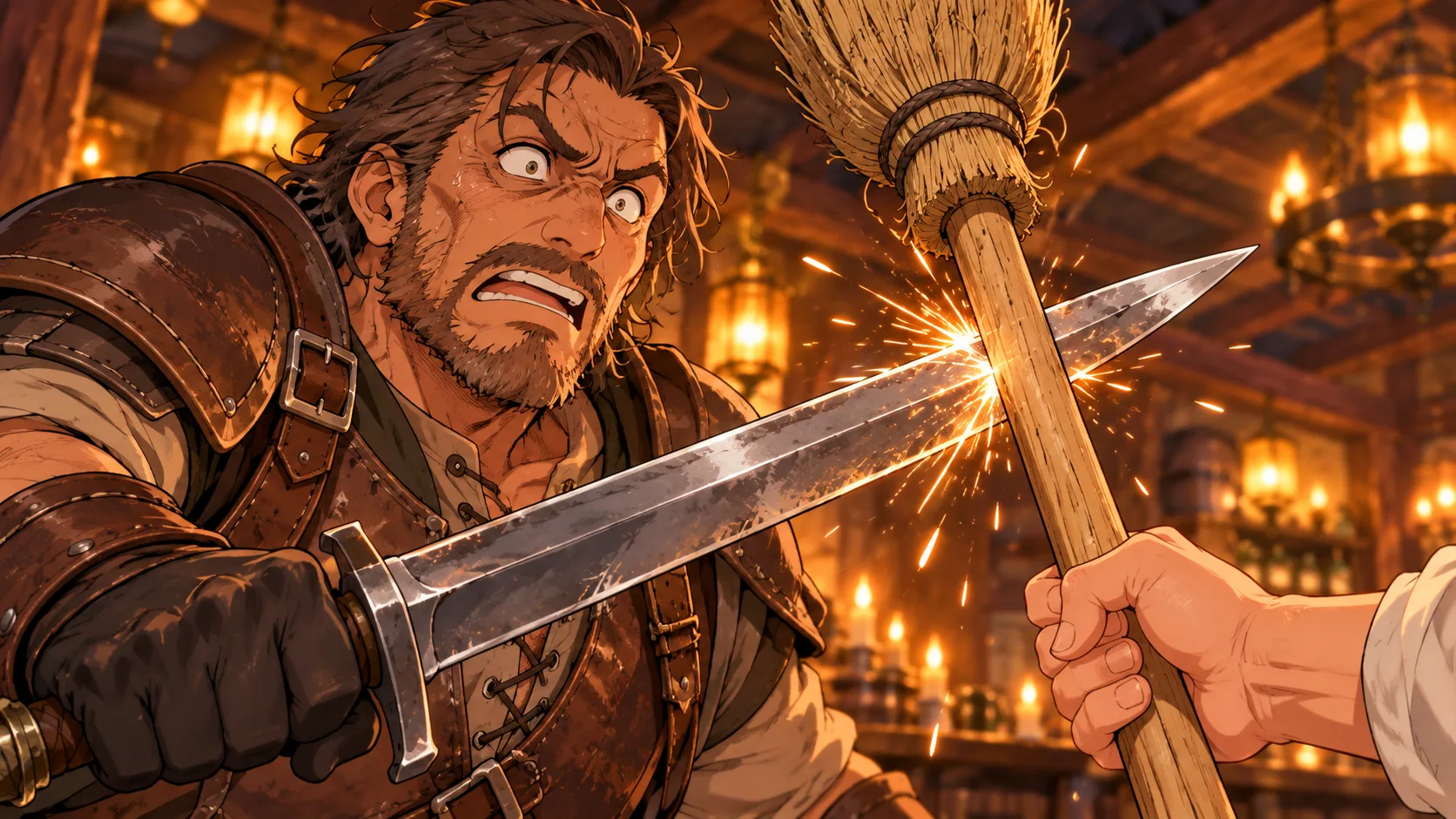 Sneak peek from the Tavern: a sword stopped with a broom